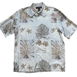 Tori Richard Button Up Hawaiian Shirt Men's Large Tan Beige 100% Silk Floral